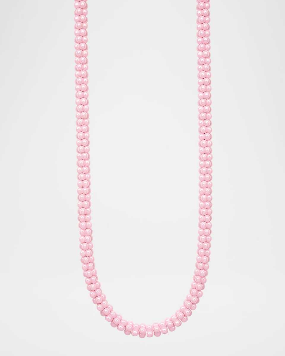 Sterling Silver Pink Caviar Ceramic Rope Necklace, 5mm